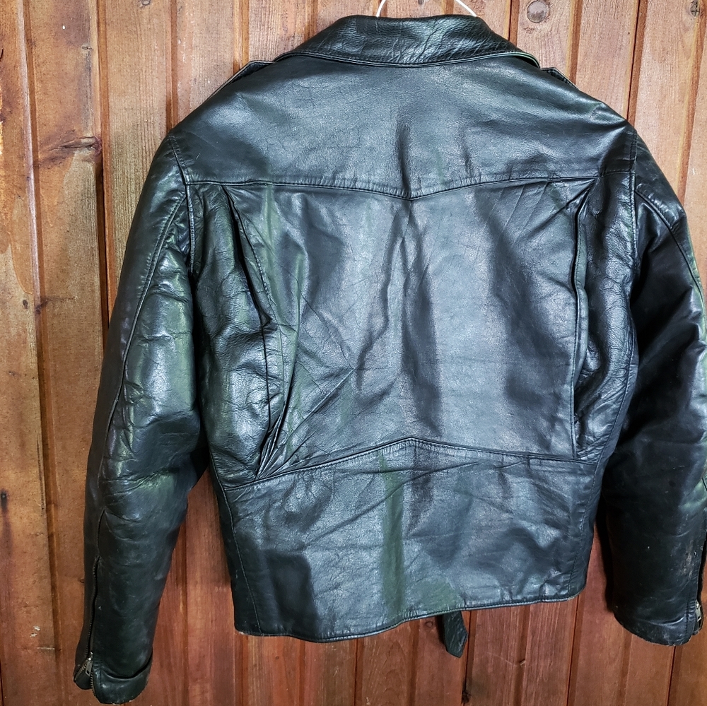 50s Vintage Moto Biker Leather Jacket Medium Black - Picture 3 of 11
